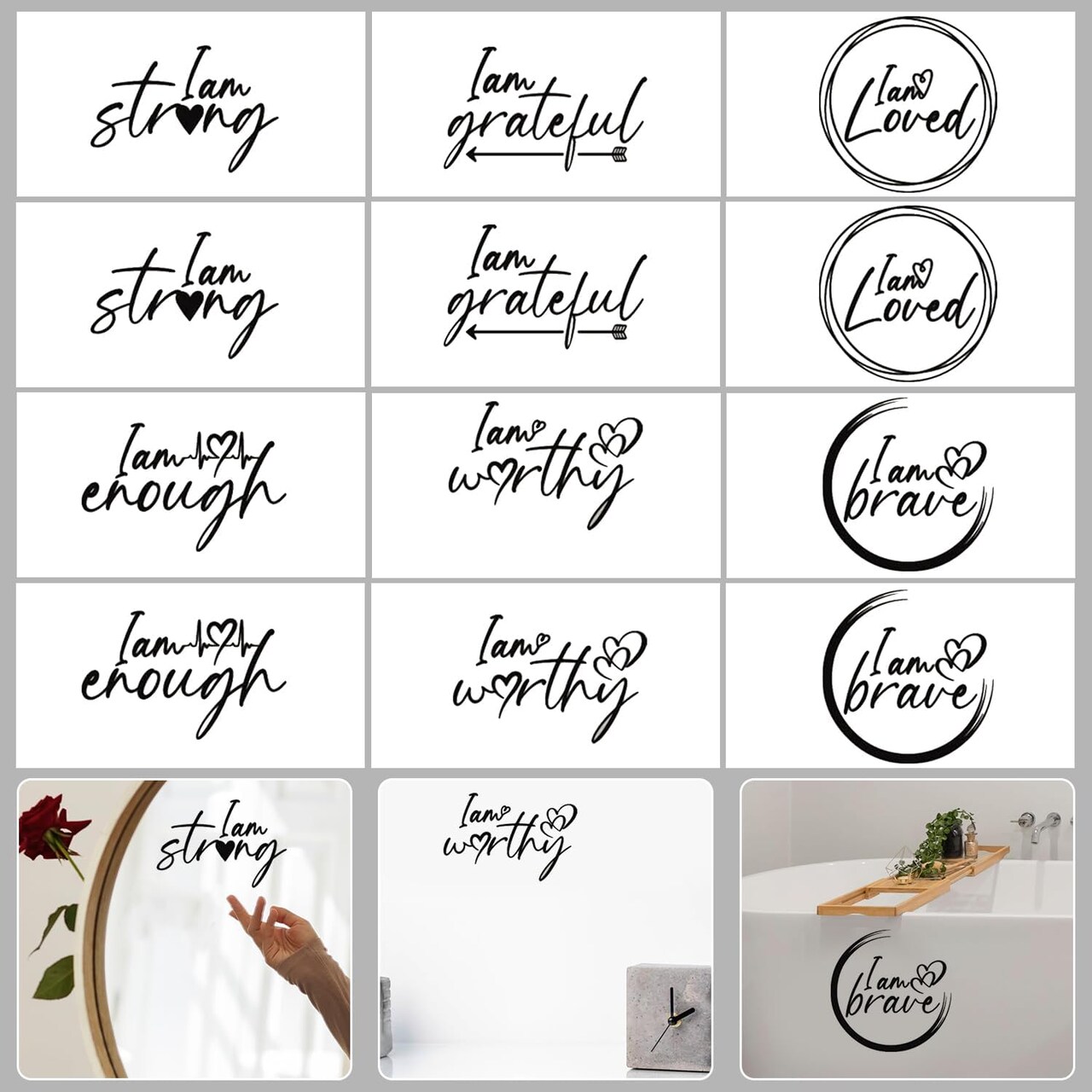 2 Sheets Inspirational Wall Stickers Wall Decals Peel and Stick Motivational Wall Decals Vinyl Wall Decals Mirror Stickers Quotes I Am Loved Mirror Decals Positive Affirmations Wall Decor